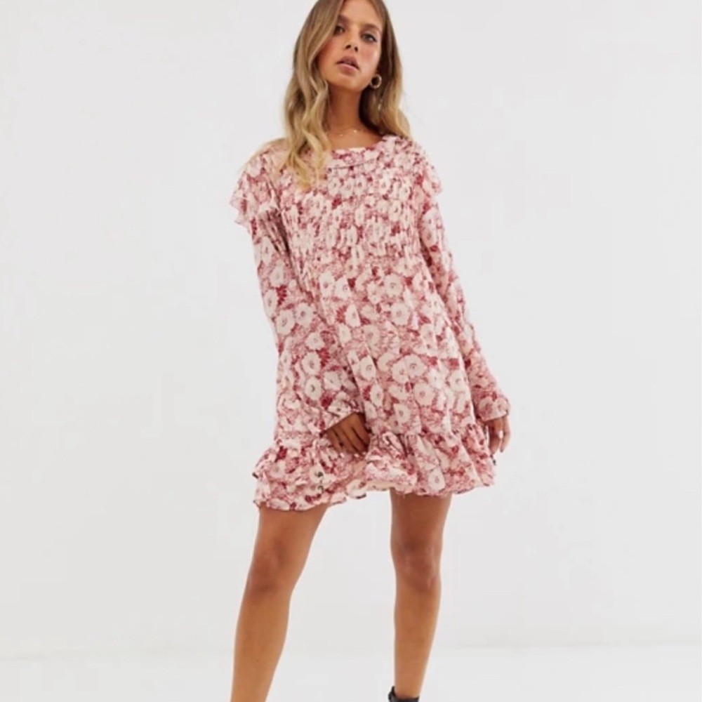 FREE PEOPLE These Dreams Mini Dress Red Tea Combo. Sz medium-Excellent condition